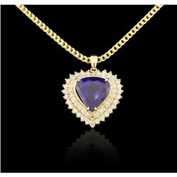 14KT Yellow Gold 17.40ct GIA Cert Tanzanite and Diamond Pendant With Chain