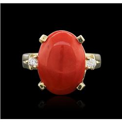 14KT Yellow Gold 7.96ct Coral and Diamond Ring