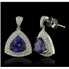Image 2 : 14KT Two-Tone 4.73ctw Tanzanite and Diamond Earrings