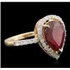 Image 2 : 14KT Yellow Gold 3.98ct Ruby and Diamond Ring