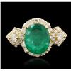 Image 1 : 14KT Yellow Gold 3.22ct Emerald and Diamond Ring