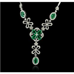 14KT White Gold 2.80ctw Emerald and Diamond Necklace