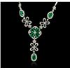 Image 1 : 14KT White Gold 2.80ctw Emerald and Diamond Necklace