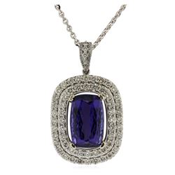 14KT White Gold GIA Certified 16.65ct Tanzanite and Diamond Pendant With Chain