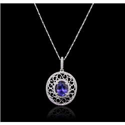 14KT White Gold 2.17ct Tanzanite and Diamond Pendant