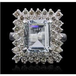 14KT White Gold 3.69ct Aquamarine and Diamond Ring