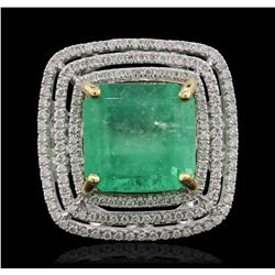 14KT Two-Tone Gold 9.56ct Emerald and Diamond Ring