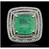 Image 1 : 14KT Two-Tone Gold 9.56ct Emerald and Diamond Ring
