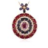 Image 2 : 14KT Rose Gold 6.35ctw Multi Color Sapphire, Ruby and Diamond Pendant With Chain