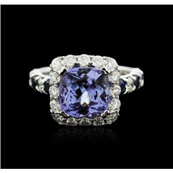 14KT White Gold 3.49ct Tanzanite, Sapphire and Diamond Ring