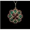 Image 2 : 14KT Yellow Gold 11.78ctw Ruby, Emerald and Diamond Pendant With Chain