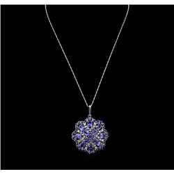 14KT White Gold 19.19ctw Tanzanite and Diamond Pendant With Chain