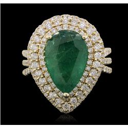 14KT Yellow Gold 4.10ct Emerald and Diamond Ring