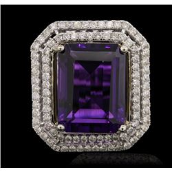 14KT Two-Tone 11.31ct Amethyst and Diamond Ring