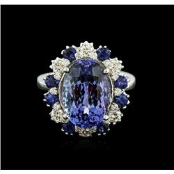 14KT White Gold 6.27ct Tanzanite, Sapphire and Diamond Ring