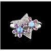 Image 1 : 14KT White Gold 0.40ctw Amethyst, Topaz and Diamond Ring
