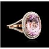 Image 2 : 14KT Rose Gold 7.76ct Kunzite and Diamond Ring