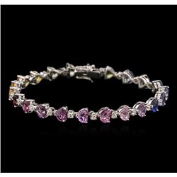 11.72ctw Multicolor Sapphire and Diamond Bracelet - 18KT White Gold