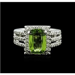 14KT White Gold 3.68ct Peridot and Diamond Ring