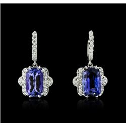 14KT White Gold 10.60ctw Tanzanite and Diamond Earrings