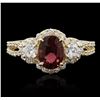 Image 1 : 14KT Yellow Gold 1.42ct Rubellite and Diamond Ring