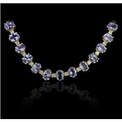 14KT Yellow Gold 34.56ctw Tanzanite and Diamond Necklace