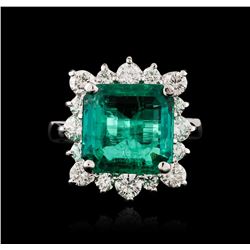 14KT White Gold GIA Certified 6.41ct Emerald and Diamond Ring