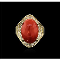 14KT Yellow Gold 9.67ct Coral and Diamond Ring