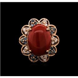 5.08ct Coral and Diamond Ring - 14KT Rose Gold