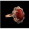 Image 2 : 5.08ct Coral and Diamond Ring - 14KT Rose Gold