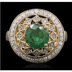 14KT Yellow Gold 2.09ct Emerald and Diamond Ring