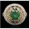 Image 1 : 14KT Yellow Gold 2.09ct Emerald and Diamond Ring