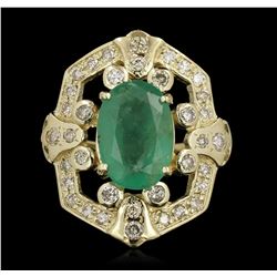 14KT Yellow Gold 3.73ct Emerald and Diamond Ring