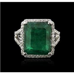 14KT White Gold 9.35ct Emerald and Diamond Ring