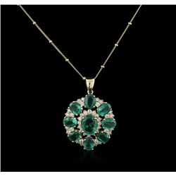 14KT Yellow Gold 7.97ctw Emerald and Diamond Pendant With Chain