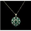 Image 1 : 14KT Yellow Gold 7.97ctw Emerald and Diamond Pendant With Chain