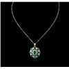 Image 2 : 14KT Yellow Gold 7.97ctw Emerald and Diamond Pendant With Chain