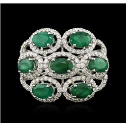 14KT White Gold 3.20ctw Emerald and Diamond Ring