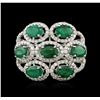 Image 1 : 14KT White Gold 3.20ctw Emerald and Diamond Ring