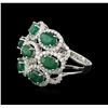 Image 2 : 14KT White Gold 3.20ctw Emerald and Diamond Ring
