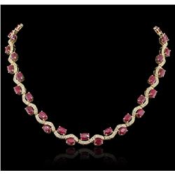 14KT Yellow Gold 44.29ctw Ruby and Diamond Necklace