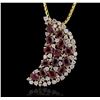 Image 1 : 14KT Yellow Gold 7.00ctw Ruby and Diamond Pendant With Chain