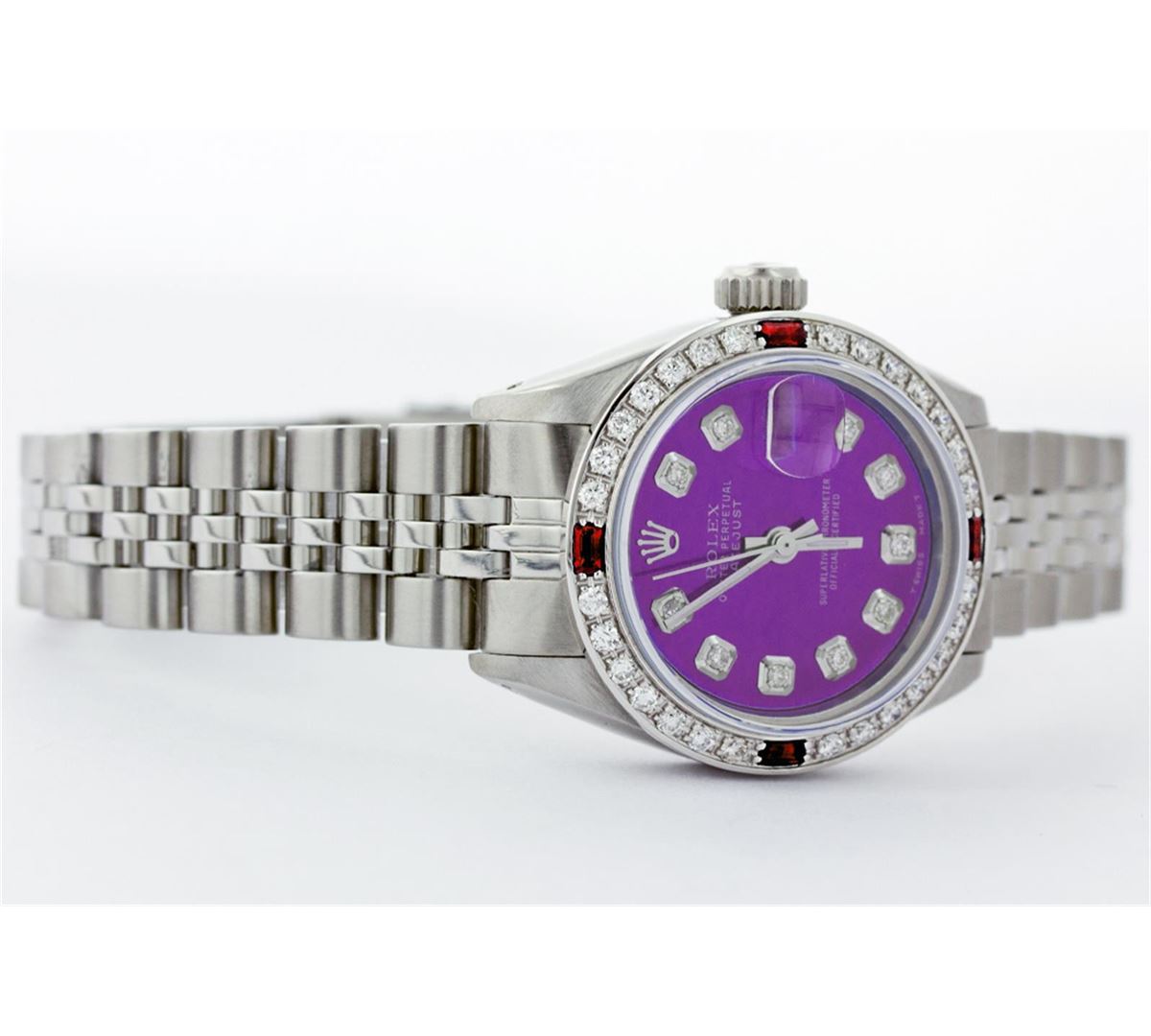 Rolex Stainless Steel Diamond and Ruby DateJust Ladies Watch