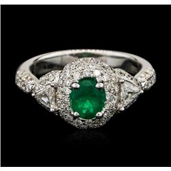 18KT White Gold 0.56ct Emerald and Diamond Ring