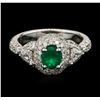 Image 1 : 18KT White Gold 0.56ct Emerald and Diamond Ring
