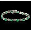 Image 1 : 14KT White Gold 9.52ctw Emerald and Diamond Bracelet