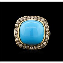 14KT Yellow Gold 9.75ct Turquoise and Brown Diamond Ring