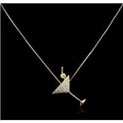 14KT Yellow Gold 0.15ct Peridot and Diamond Pendant With Chain