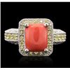 Image 1 : 14KT White Gold 3.03ct Coral and Sapphire Ring