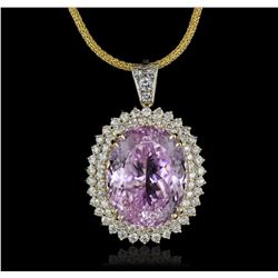 14KT Yellow Gold GIA Certified 59.31ct Kunzite and Diamond Pendant With Chain